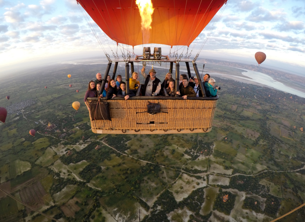 Hot air balloon over Bagan, Mayanmar - copyright AllOverThisPlanet.com