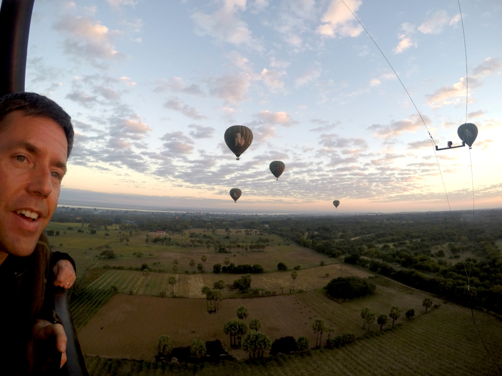 Hot air balloon over Bagan, Mayanmar